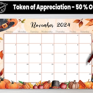 Redigerbar kalender för november 2024: Utskrivbar månadsplanerare (PDF och JPEG)