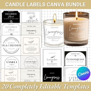 Plantilla de paquete de etiquetas de vela editables / Paquete de velas personalizado / Etiqueta personalizada / Diseño de etiqueta de vela moderno / Plantilla de Canva editable