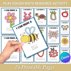 24 Play Dough Mats Activity | Fine Motor Skills Activity | Visual Cards Toddler Preschool Kindergarten Educational Montessori Spring