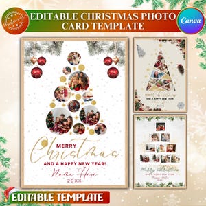 Bewerkbare kerstfotokaart canva framesjabloon | Aangepaste minimlist foto kerstkaartsjabloon | DIY Merry-fotokaart | Vakantiekaart canva