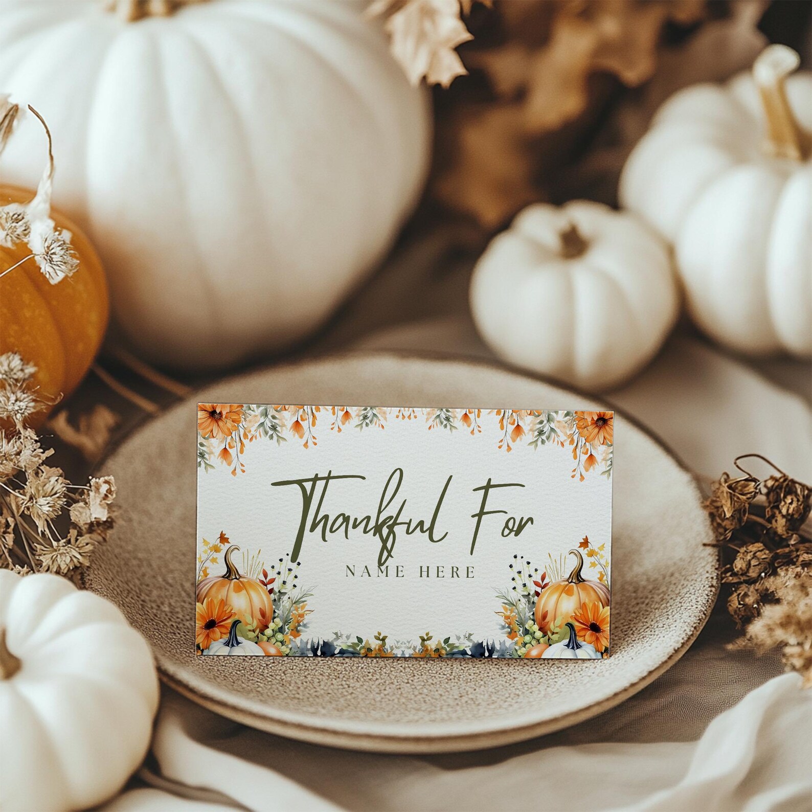 Thanksgiving Place Card Template DIY Fall Table Decor (canva Editable