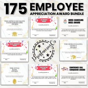 Employee Appreciation Award Certificate Bundle: 175 Printable Designs (PDF)