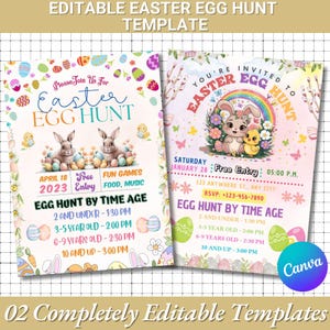 Plantilla de búsqueda de huevos de Pascua / Plantilla de Canva editable e imprimible / Invitación personalizada para fiesta de Pascua / Tarjeta de búsqueda de huevos de Pascua DIY / Tarjeta con temática de Pascua
