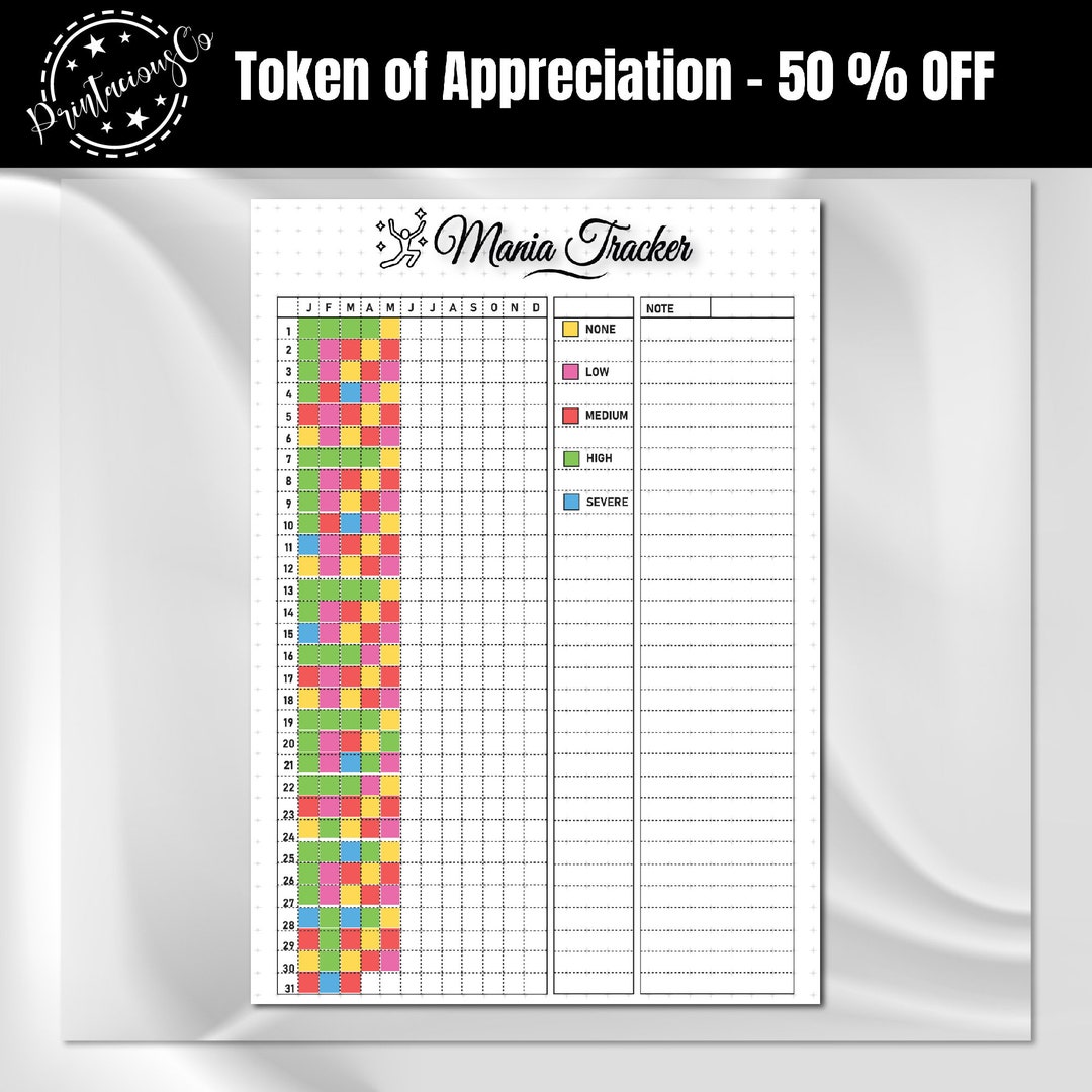 Mania Tracker A4 Journal Page Printable Tracker Health Tracker Mania ...