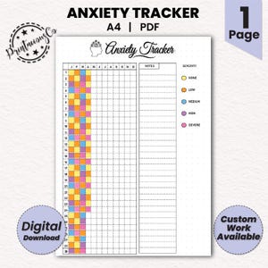 Anxiety Tracker | A4 Journal Page | Printable Tracker | Habit Tracker | Anxiety Journal | Anxiety Worksheet | Mood Tracker