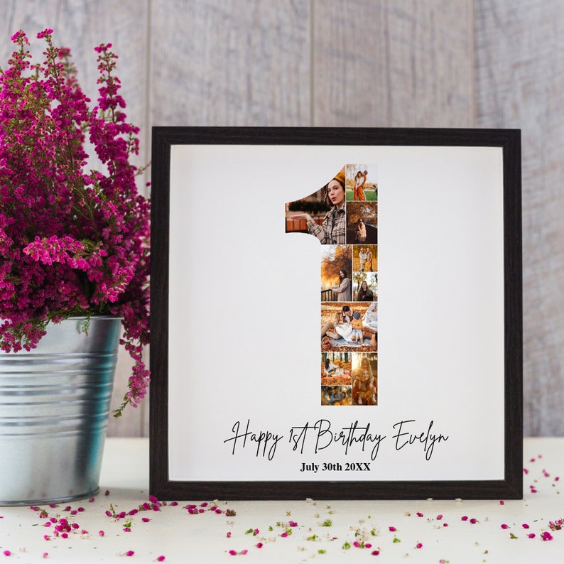 Customizable Birthday Number 1 Photo Collage Printable Canva Frames Customizable Birthday Number 1 Photo Collage Printable Canva Frames