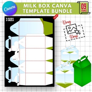 Sjabloon melkbox | Bewerkbare + afdrukbare canva-sjabloon | Aangepaste melkgunstdoos | Ontwerp verpakking melkpak | Creatieve melkdoos voor geschenken