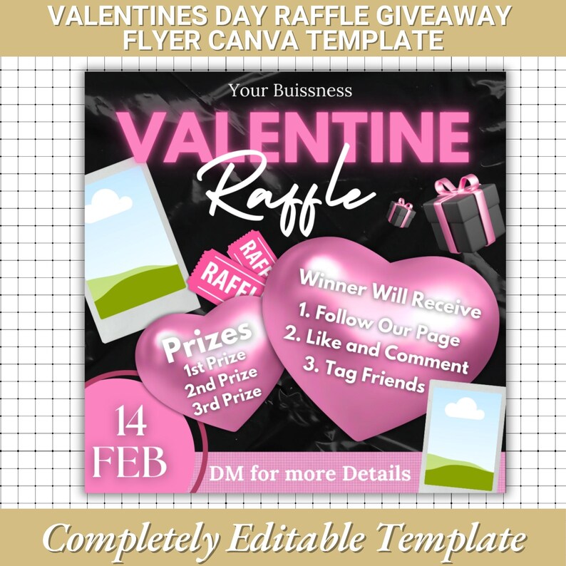 Valentine's Day Raffle Flyer Template: Editable Canva Design (digital ...
