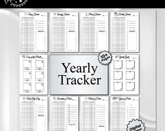 Yearly Trackers Bundle | Printable A4 Journal Pages | Value Pack | Anxiety Tracker | Health Tracker