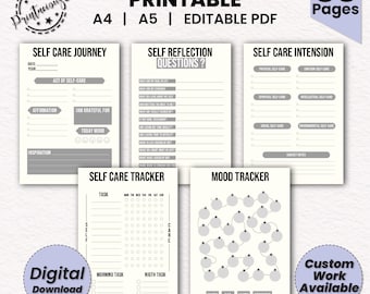 Self-Care Planner Printable: Wellness Journal, Mood Tracker (PDF)