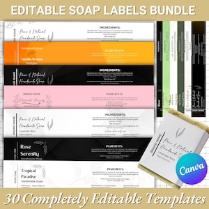 Editable Soap Labels Bundle Canva Template |Custom Soap Packaging |Printable Skincare Bar Label |DIY Soap Label Stickers |Design Your Label