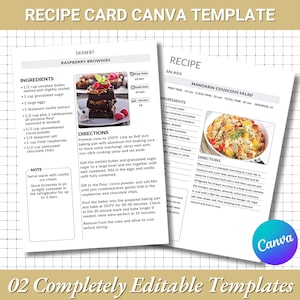 Editable Recipe Card Canva Template | Simple Recipe Card Template | Minimalist Recipe Card | Printable Recipe Cookbook | DIY Recipe Card
