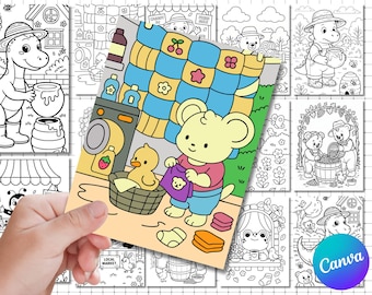 Kawaii Animal Coloring Pages: Kids Printable Activity (Canva Template)