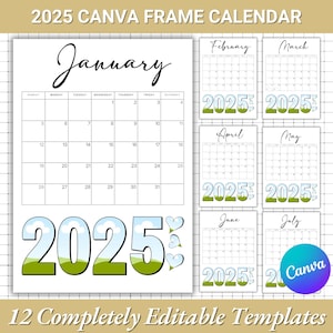 2025 Custom Photo Calendar Templates | Sunday to Monday |Personalized Gift Calendars | Calendar Editable Canva Templates |Resell your design
