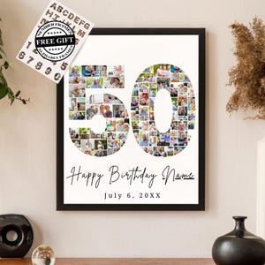 50th Birthday Photo Collage Templates | Personalized 50th Birthday Gift for Her | Canva Frame Template | 50th Anniversary Gift | Family Gift