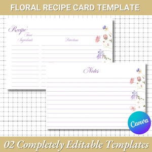 Editable Floral Recipe Card Canva Template | Simple Recipe Card Template |Minimalist Recipe Card |Printable Recipe Cookbook |DIY Recipe Card