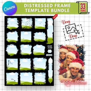Distressed Canva Frames Template Bundle | Photo Collage Sublimation Design PNG | Drag & Drop Photo |Editable Template |Canva Frames