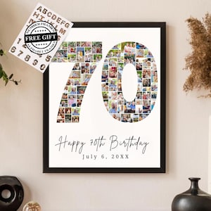 Plantillas de collage de fotos para el 70.° cumpleaños / Regalo personalizado para el 70.° cumpleaños de la abuela y el abuelo / Plantilla de marco Canva / Regalo del 70.° aniversario