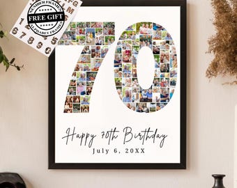Modèles de collage de photos pour 70e anniversaire | Cadeau personnalisé pour le 70e anniversaire de grand-mère et grand-père | Modèle de cadre en toile | Cadeau 70e anniversaire