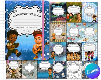 Boy Composition Book Cover Template: Editable Canva Design (Printable Digital Download