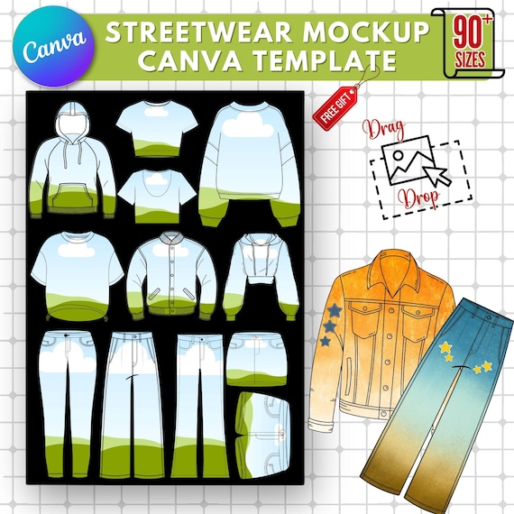 Editable Streetwear Mockup Canva Frame: Clothing Brand Templates