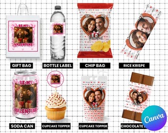 Valentine's Day Party Favor Bundle Template |Editable Valentine Chip Bag Wrapper |Valentine Gift Bag Labels |Valentine Juice Pouch Label