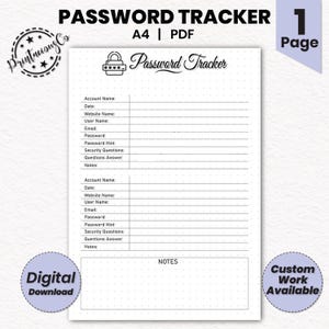 Password Tracker | Password Log | Password Organizer | Password Keeper | Printable Password Tracker | A4 Journal Minimalist | Password List