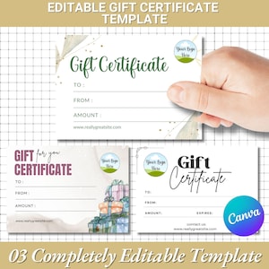 Gift Certificate Template |Editable + Printable Canva Template |Custom Gift Voucher Certificate |Discount Gift Card |Personalize Certificate