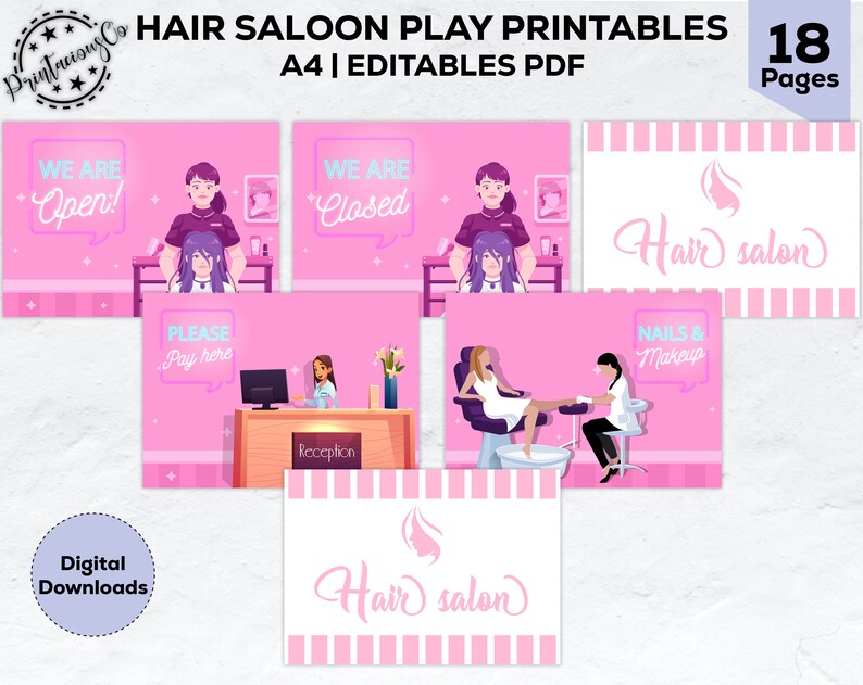 Hair Salon Pretend Play Printables Bundle Kids Pretend Dramatic Play ...