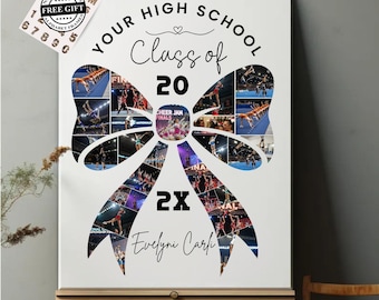Cheer Hair Bow Photo Collage Template |Editable Senior Cheerleader Gift (Digital Download)