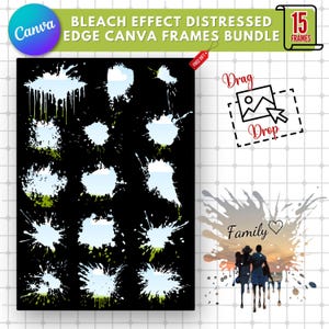 Bleach Effect Distressed Edge Canva Frames Bundle | Photo Collage Sublimation Design PNG | Drag & Drop Photo |Editable Template |Canva Fames