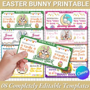 Modèle d'argent lapin de Pâques | Modèle canva modifiable + imprimable | Coupon d'activité de Pâques personnalisé | Bon cadeau de Pâques bricolage | Jeton-cadeau de Pâques