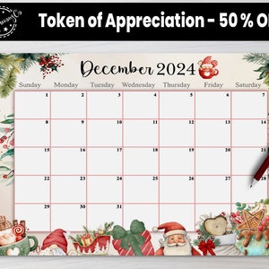 Editable December 2024 Calendar | Printable Wall Calendar 2024 | Fillable Monthly Planner | Sunday & Monday Start | Kids Calendar 2024