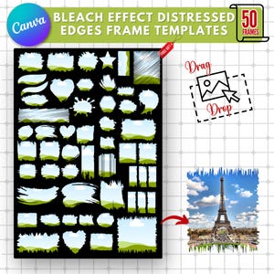 Bleach Effect Distressed Edge Canva Frames Bundle | Photo Collage Sublimation Design PNG | Drag & Drop Photo |Editable Template |Canva Fames