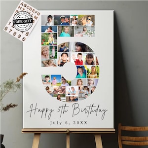 Mall för fotokollage för 5-årsdag: Redigerbar milstolpeskylt (Canva)