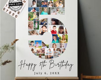 5th Birthday Photo Collage Template: Editable Milestone Sign (Canva)