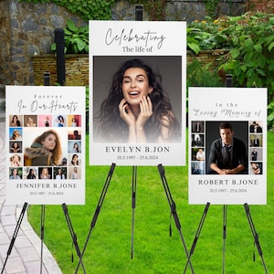 Funeral Photo Collage Sign Template Set | In Loving Memory Collage | Editable Funeral Frame | Canva Templates | Funeral Photo Collage