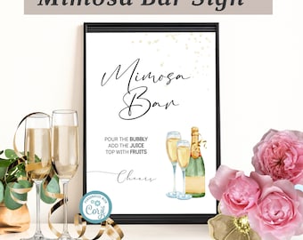 Enseigne pour bar à mimosa | Modèle imprimable d'enseigne bar à mimosa | Étiquettes pour jus de mimosa | signe de décoration de table de rafraîchissement | Modèle | Imprimable
