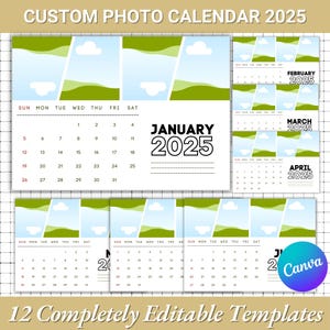 2025 Custom Photo Calendar Templates | Sunday to Monday |Personalized Gift Calendars | Calendar Editable Canva Templates |Resell your design