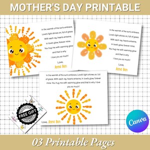 poème pour la fête des mères à imprimer | mon soleil | Ressources pour enseignants et parents | Carte pour tout-petit | Cadeau empreinte de main préscolaire pour maman