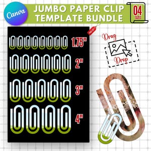 ジャンボペーパークリップテンプレート | 編集可能 + 印刷可能な Canva テンプレート | カスタムブックマーククリップ昇華 | ペーパークリップデザインモックアップ | クリップのデザイン