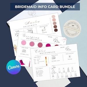 Lot de 10 cartes d'informations de demoiselle d'honneur | d'information modifiable de demoiselle d'honneur | Modèle d'informations sur la fête nuptiale | Carte de proposition | Modèle de toile