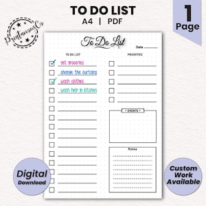 To Do List | A4 Journal Page | Printable Tracker | To Do List Printable | To Do List Planner Page | Task List | Task Organizer Task Tracker