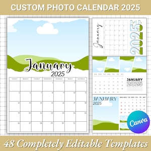 2025 Custom Photo Calendar Template Bundle |Sunday to Monday|Personalized Gift Calendars|Calendar Editable Canva Templates|Resell y&#39;r design
