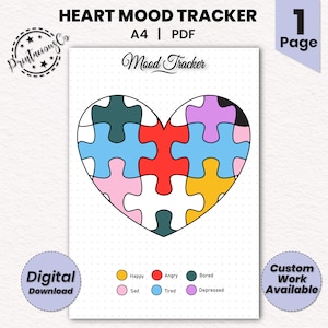Heart Mood Tracker | A4 Journal Page | Printable Tracker | Daily Tracker | Daily Mood Tracker | Monthly Tracker | Journal Template
