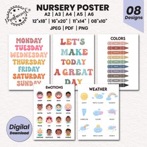 Nursery Educational Poster Bundle | 8 Homeschool Learning Prints | Montessori Classroom Decor | Toddler Playroom Decor | Playroom Wall Art