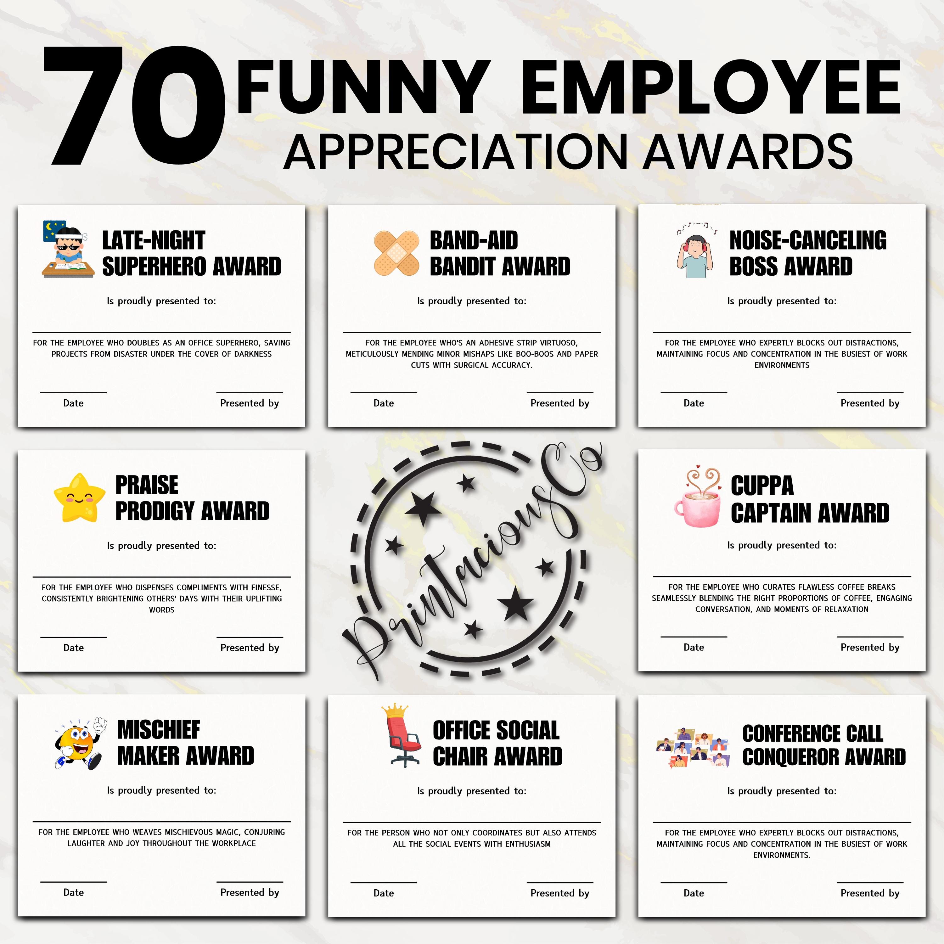 70 Funny Employee Appreciation Award Certificates Printable 