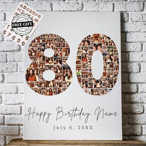80. Geburtstag Foto-Collage Vorlage | Personalisiertes Geschenk zum 80.Geburtstag für Oma und Opa Canva Rahmen Vorlage | Collage bearbeitbare Datei