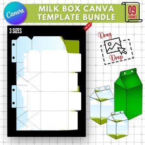 Plantilla de caja de leche / Plantilla de Canva editable e imprimible / Caja de regalo de leche personalizada / Diseño de empaque de cartón de leche / Caja de leche creativa para obsequios