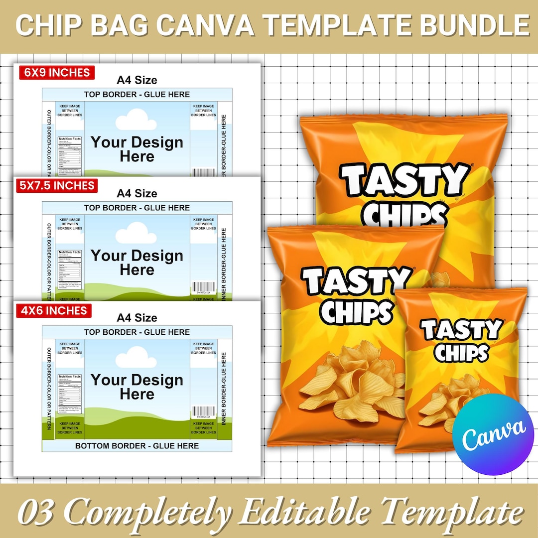 Editable Blank Chip Bag Template party Favor customizable Favor Chip Editable Blank Chip Bag Template party Favor customizable Favor Chip